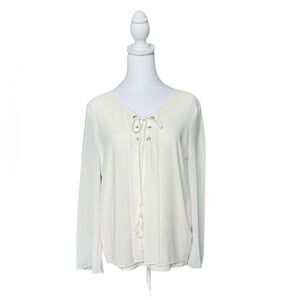 White Peck Er Peck Lace-Up Henley blouse